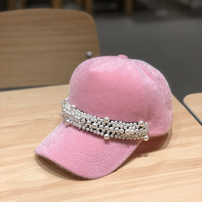 Gyönggyel díszített női baseball sapka fehér, fekete, szürke és rózsaszín színekben