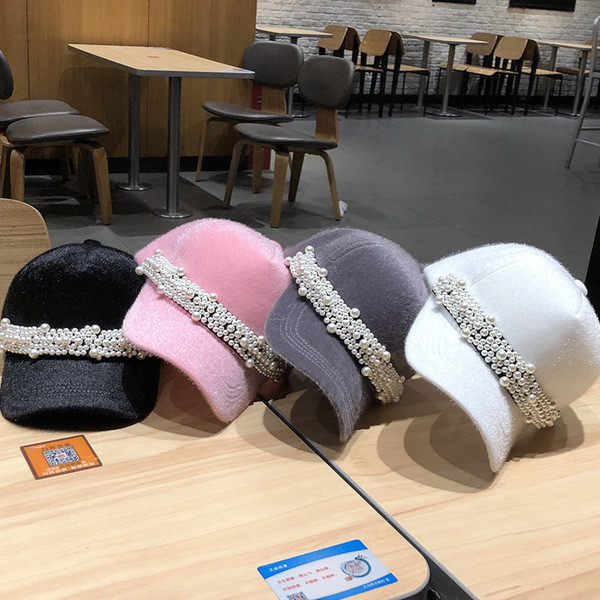 Gyönggyel díszített női baseball sapka fehér, fekete, szürke és rózsaszín színekben