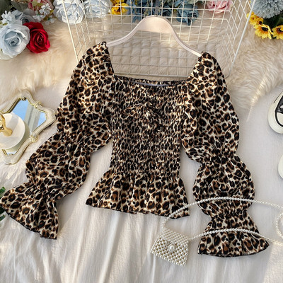 Modern női blúz sifon és leopárd mintából, hosszú ujjú négy színben