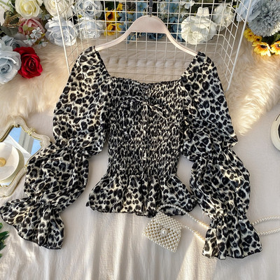 Modern női blúz sifon és leopárd mintából, hosszú ujjú négy színben