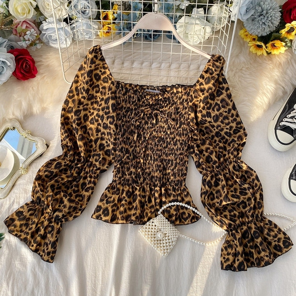 Modern női blúz sifon és leopárd mintából, hosszú ujjú négy színben