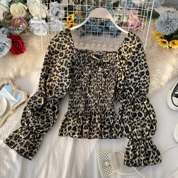 Modern női blúz sifon és leopárd mintából, hosszú ujjú négy színben
