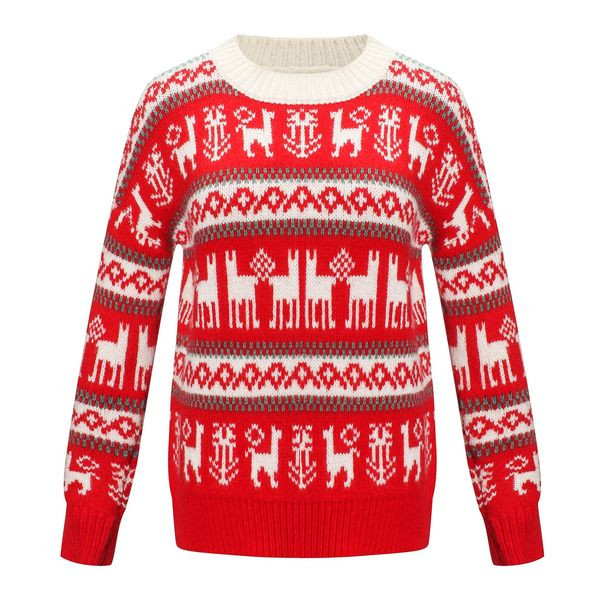 Alkalmi női karácsonyi pulóver O-nyakú piros színben