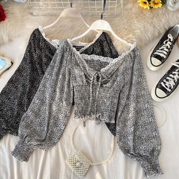 Modern női rövid sifon ing spitz nyakkivágással és virágmintával több színben