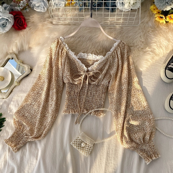 Modern női rövid sifon ing spitz nyakkivágással és virágmintával több színben