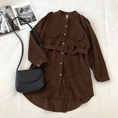 Hosszú női ing három színben övvel és gombokkal