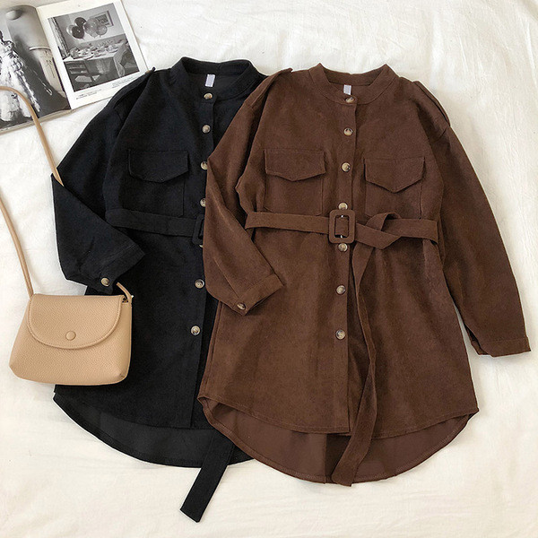 Hosszú női ing három színben övvel és gombokkal