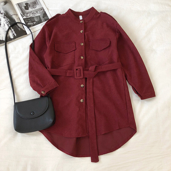 Hosszú női ing három színben övvel és gombokkal