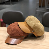 Modern női sapka típusú kordbársony sapka és bőr ellenző