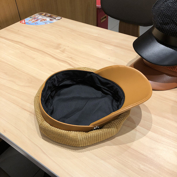 Modern női sapka típusú kordbársony sapka és bőr ellenző