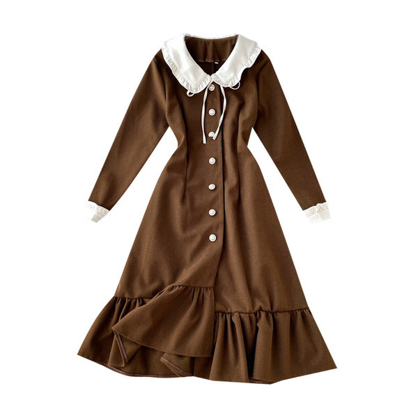 Stílusos női ruha térd felett gombokkal és hosszú ujjakkal több színben