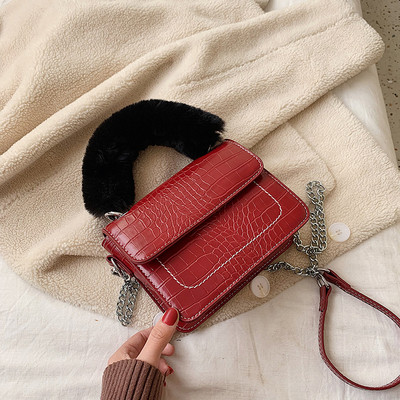 Modern női táska - retro stílusú, két füllel, fekete, barna és piros színben