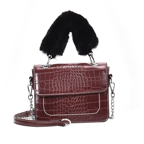 Modern női táska - retro stílusú, két füllel, fekete, barna és piros színben