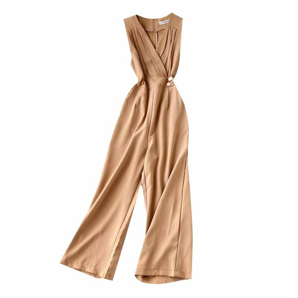 Stílusos női hosszú jumpsuit gombokkal és spitz nyakkivágással öt színben