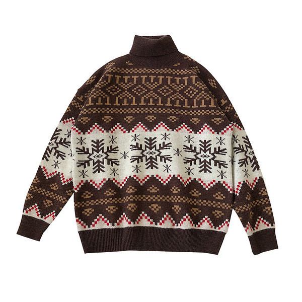 Karácsonyi bézs és barna színű női pulóver pólógallérral