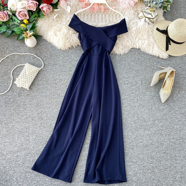 Stílusos női hosszú overall, csupasz vállakkal, különböző színekben