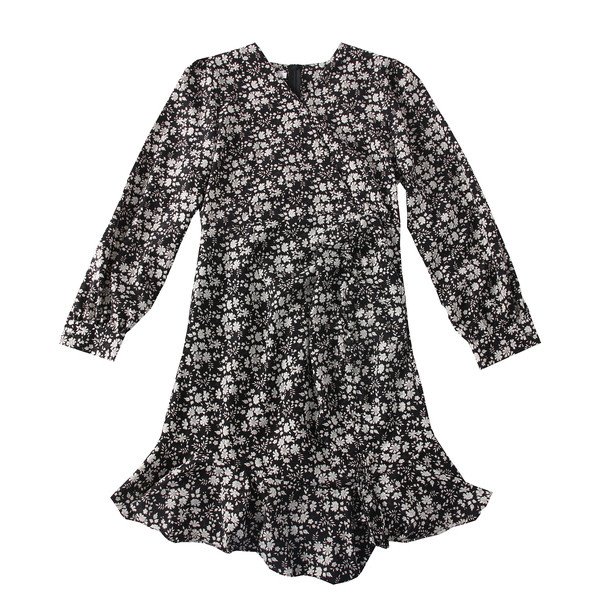 Új modell női ruha virágos motívumokkal, spitz nyakkivágással rózsaszín, barna és kék színekben