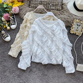 Modern női sifon blúz csipkével és fürtökkel, négy színben