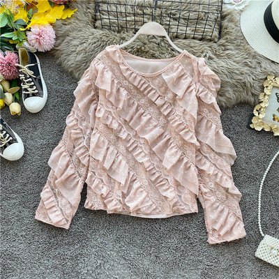 Modern női sifon blúz csipkével és fürtökkel, négy színben