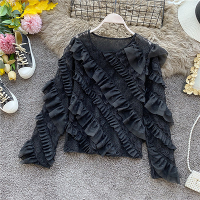 Modern női sifon blúz csipkével és fürtökkel, négy színben