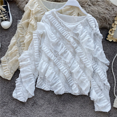 Modern női sifon blúz csipkével és fürtökkel, négy színben