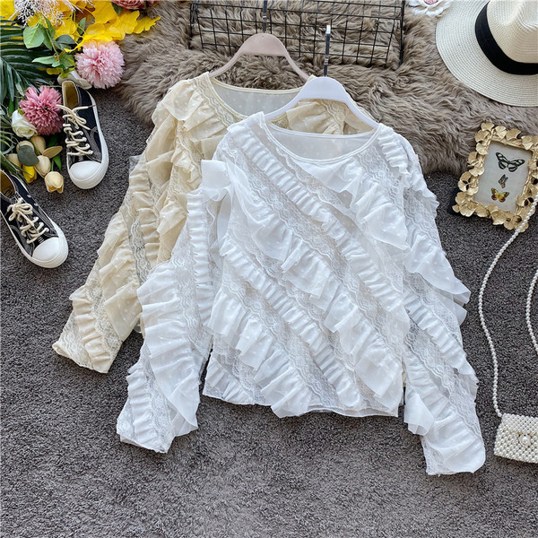 Modern női sifon blúz csipkével és fürtökkel, négy színben