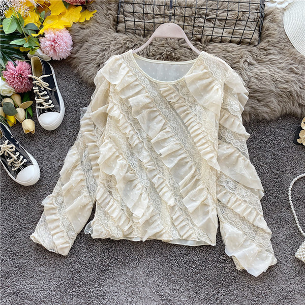 Modern női sifon blúz csipkével és fürtökkel, négy színben