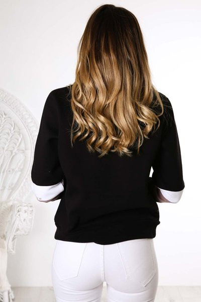 Lezser női blúz hosszú ujjal és O-nyakú fekete színben