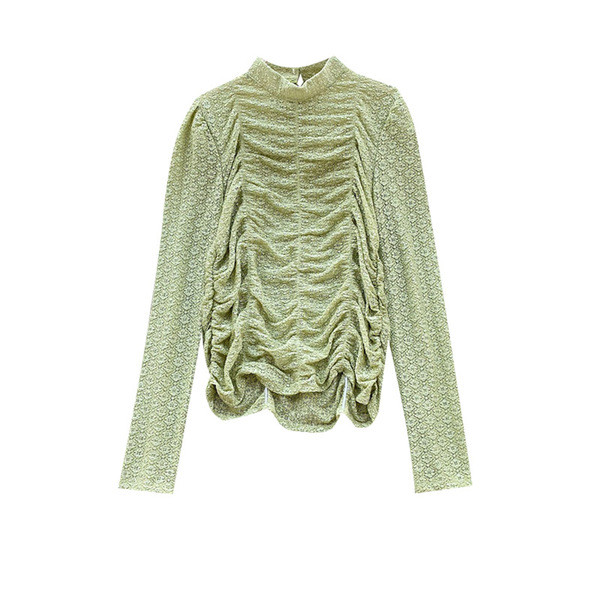 Női blúz csipkével és hosszú ujjú zöld, fekete és bézs színben