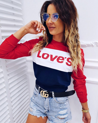 Alkalmi női blúz felirattal és hosszú ujjú piros színben