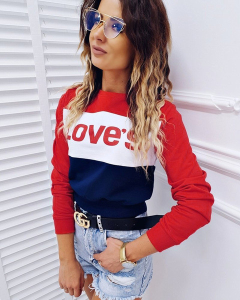 Alkalmi női blúz felirattal és hosszú ujjú piros színben