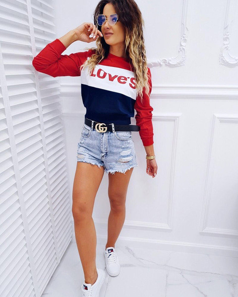 Alkalmi női blúz felirattal és hosszú ujjú piros színben