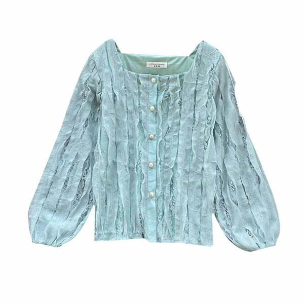 Modern női ing gombokkal és négyzet alakú nyakkivágással, négy színben