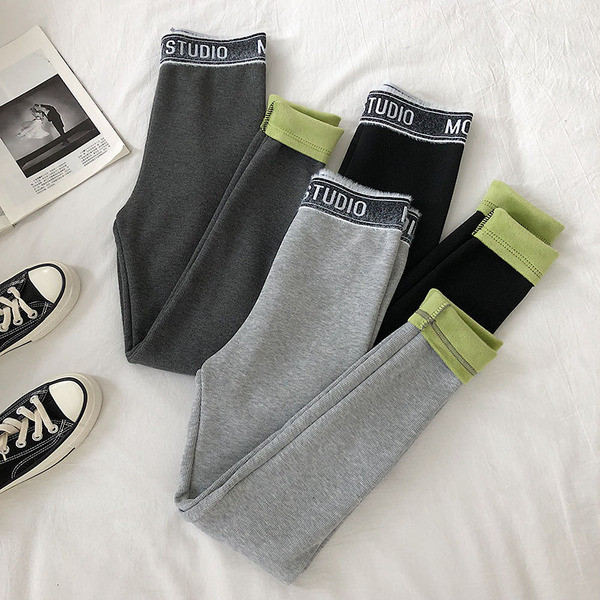 Női elasztikus leggings három színben felirattal, magas derékkal