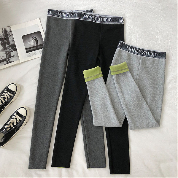 Női elasztikus leggings három színben felirattal, magas derékkal