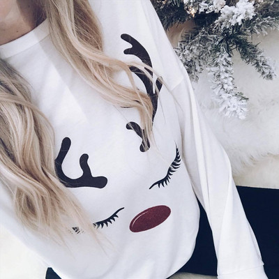 ÚJ modell női karácsonyi blúz hosszú ujjal, fehér színben