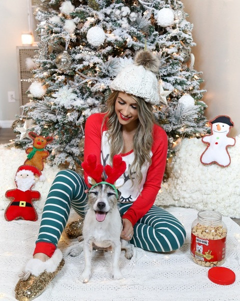 Női karácsonyi pizsama, hosszú ujjú piros rátéttel