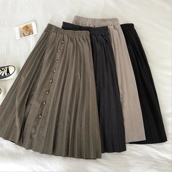 Redős női szoknya retro stílusú gumírozott derékkal és gombokkal