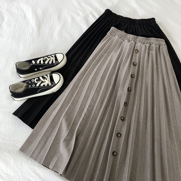 Redős női szoknya retro stílusú gumírozott derékkal és gombokkal