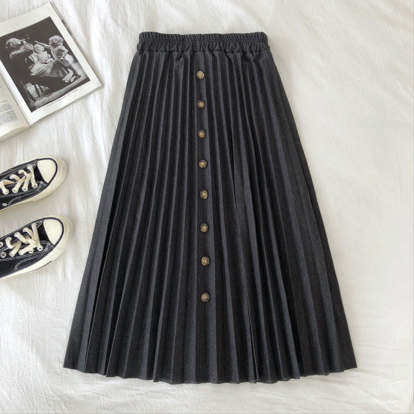Redős női szoknya retro stílusú gumírozott derékkal és gombokkal