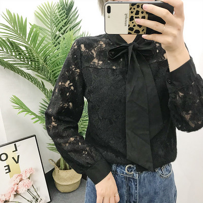 Női csipke ing szalaggal és hosszú ujjú fehér, bézs és fekete színben