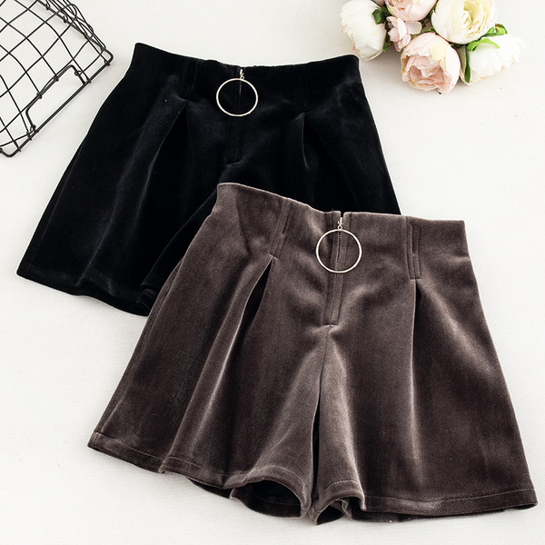 Új modell női rövidnadrág magas derékkal, bársony cipzárral fekete és szürke színben