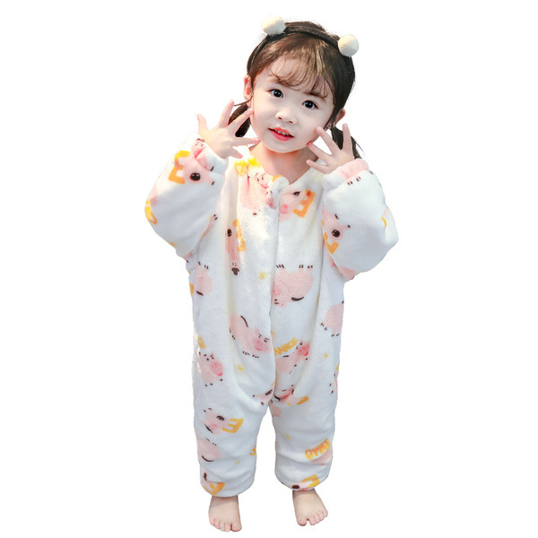 Gyerek téli pizsama lányoknak fehér színben, cipzárral és kerek nyakkivágással