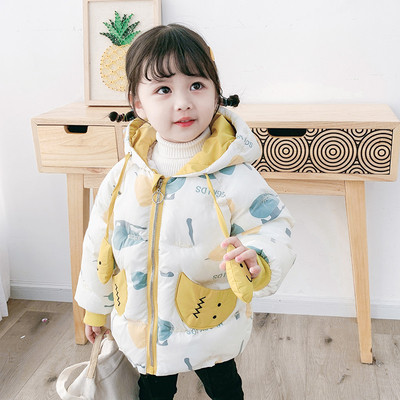 Gyermek téli kabát két színben kapucnival és nyakkendővel lányoknak