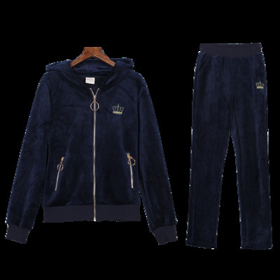 ÚJ modell kétrészes női téli szett cipzárral és kapucnival kék és fekete színben