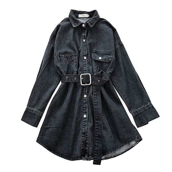 Új modell női farmer ing övvel és gombokkal, kék és fekete színben