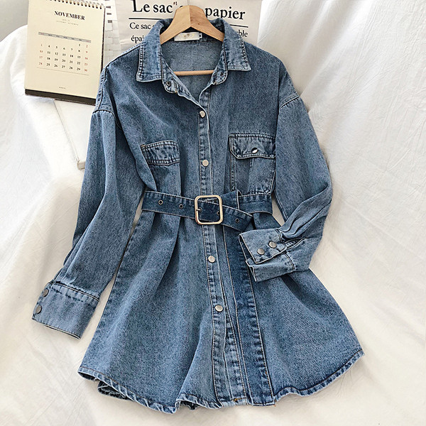 Új modell női farmer ing övvel és gombokkal, kék és fekete színben