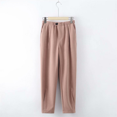 Női alkalmi nadrág zsebekkel - magas derék, bézs, fehér, rózsaszín, kék és fekete színben