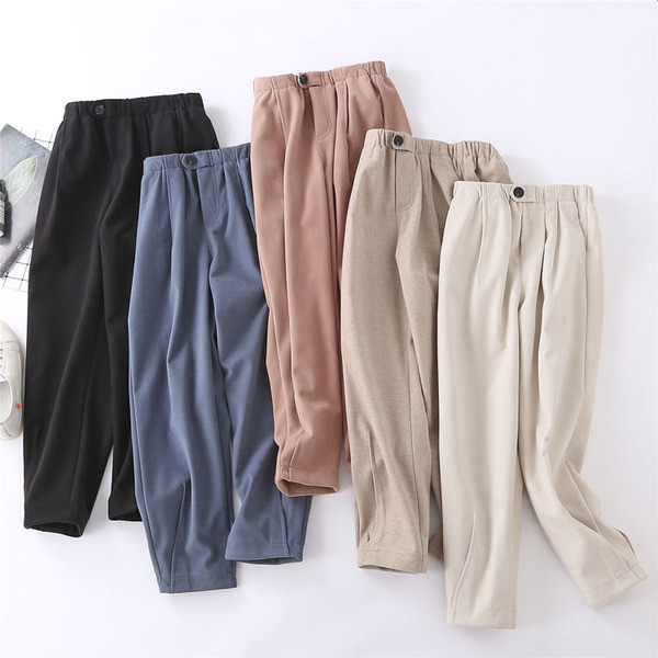 Női alkalmi nadrág zsebekkel - magas derék, bézs, fehér, rózsaszín, kék és fekete színben