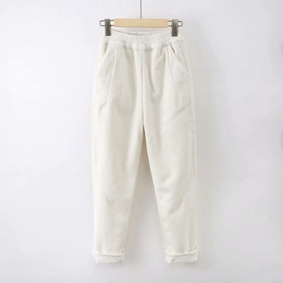 Női alkalmi nadrág zsebekkel és puha béléssel, fehér, szürke és rózsaszín színben